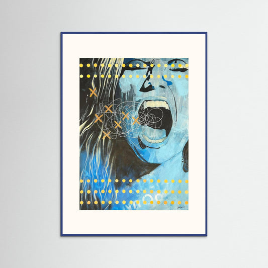 Feminist art poster featuring expressive female face, contemporary wall art by a female artist