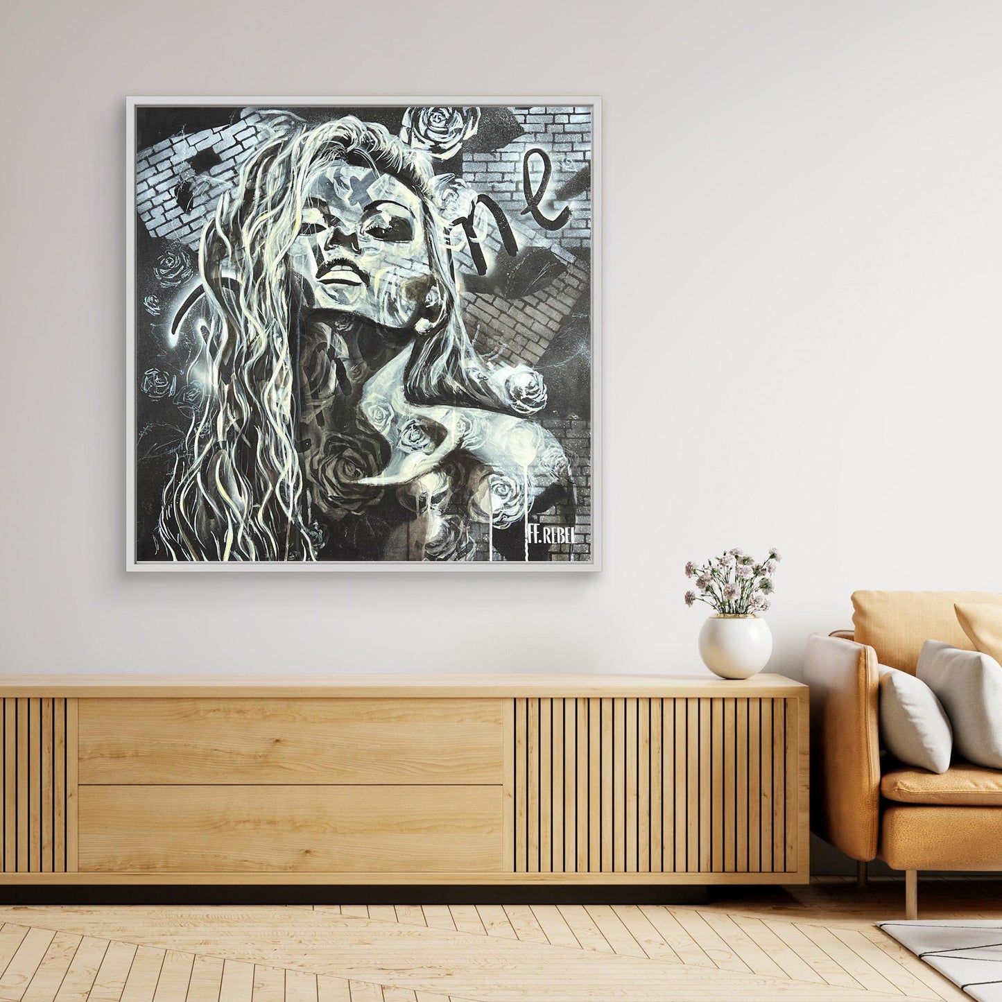 Modern feminist art on stretched canvas, rebellious wall art for contemporary interiors