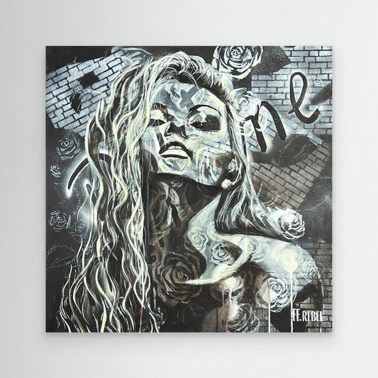 Feminist art canvas print featuring expressive female portrait, contemporary wall art by a female artist