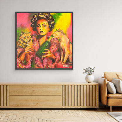 Statement feminist art canvas print by a female artist, playful and bold design