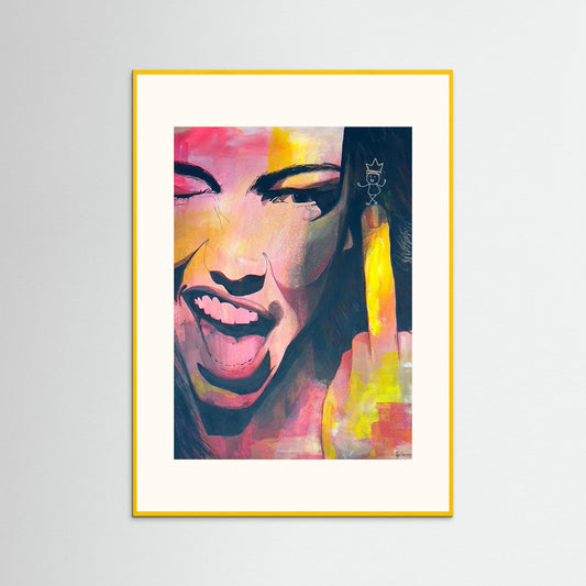 Feminist wall art poster with intense mood and expressive female portrait