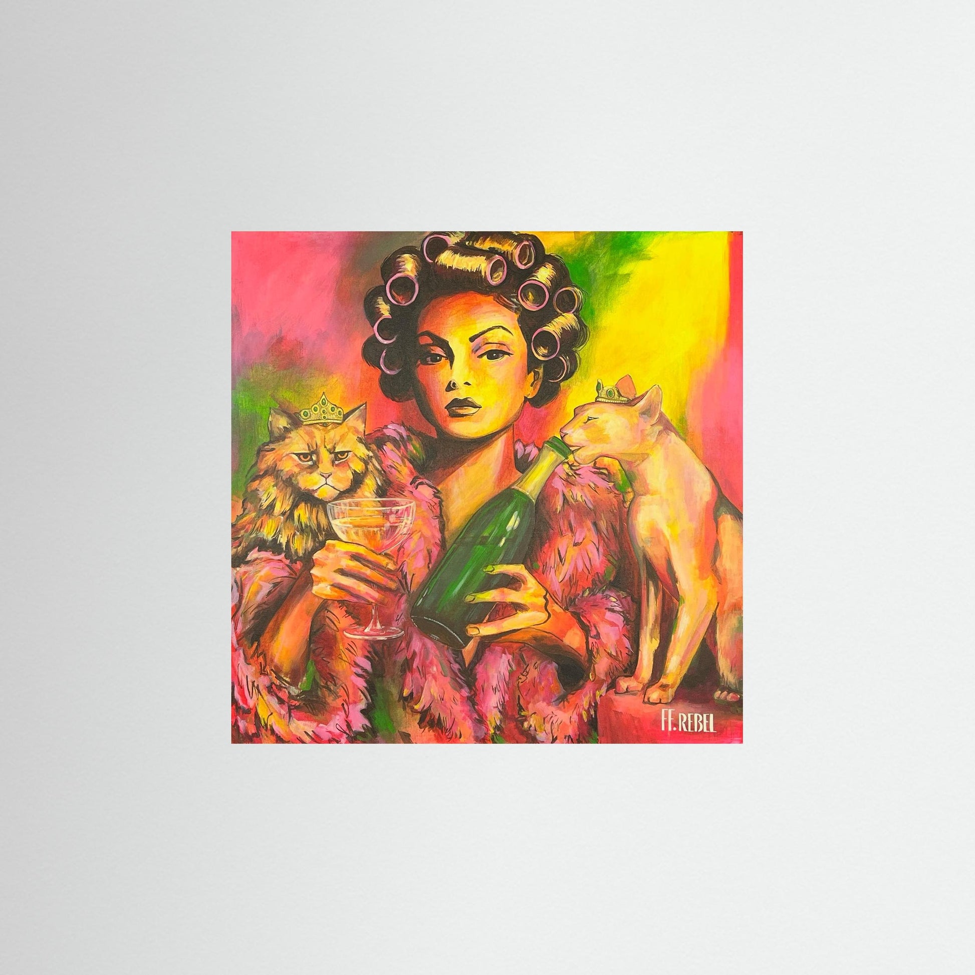 Contemporary feminist art poster with vibrant colors and strong female presence